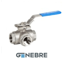 Кран шаровой трехходовой GENEBRE 2040 06 DN025 PN63, AISI316 / AISI316 / PTFE + 15% GF, ВР/ВР, стандартнопроходной, L-тип, рукоятка-рычаг, резьба BSPT