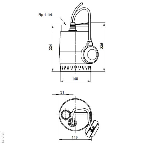 Насос дренажный UNILIFT KP 013N1800 350-A-1 1x220-240V50Hz Sch 10m