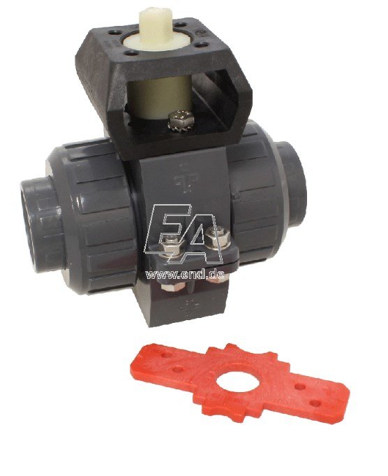 Кран шаровый-SK, DN50, SK711067/PA DN50/d63, PN10, DIN3441, PVC/PTFE-EPDM, mit Pneumatikadapter