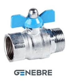 Кран шаровый полнопроходной GENEBRE, корпус-латунь, уплотнение-PTFE, Tmax=180°C НР/ВР ручка-баб