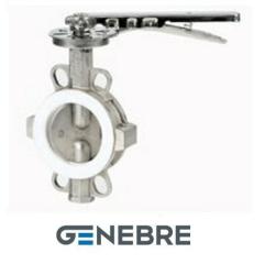 Затвор дисковый межфланцевый Genebre PN10, AISI316 / AISI316 / PTFE, Тмакс +180°C, Ручка