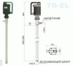 Бочковой электрический насос TR A-EL, AISI 316, L. 1200 MM, 500 W